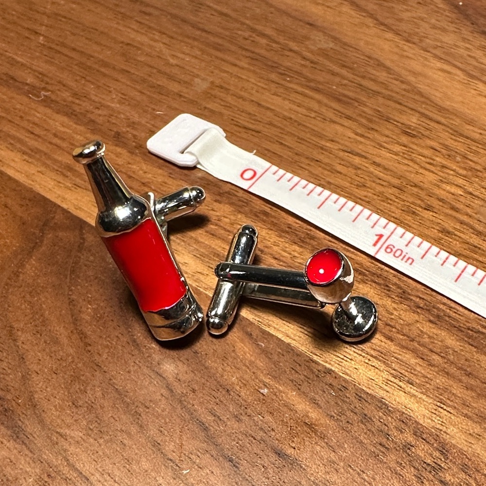 Red and Silver Wine bottle and Wine glass Cufflinks